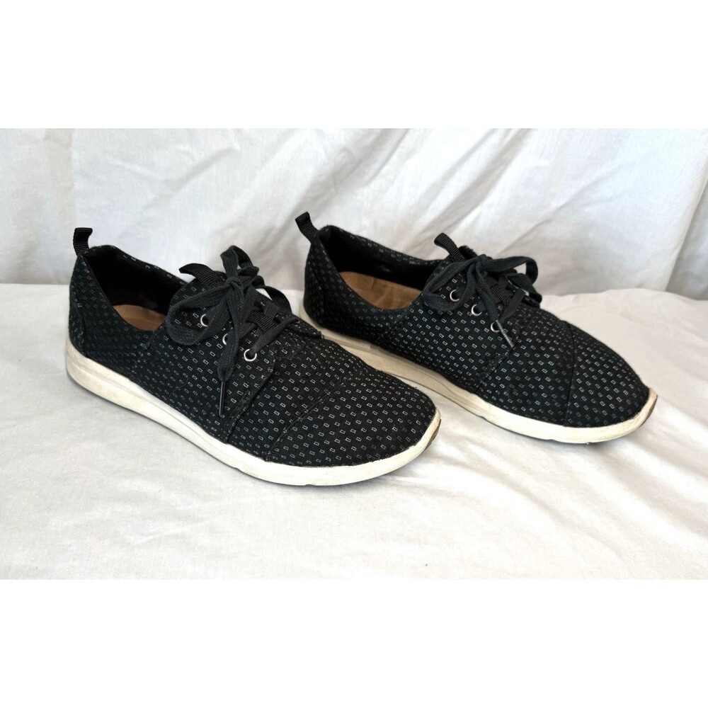 TOMS Womens Del Rey Lace Up Size 9 Sneakers Shoes Casual Black Silver Canvas